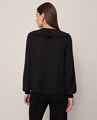 Petite Tie Neck Ruffle Blouse