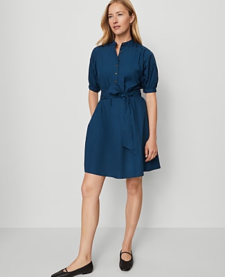 Petite Weekend Collection Stand Collar Belted Dress