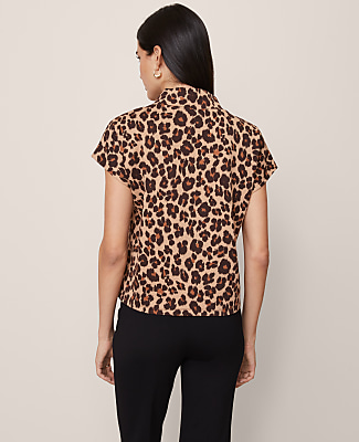 Petite Animal Print Horsebit Mock Neck Top