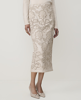 Embroidered Faux Leather Midi Skirt