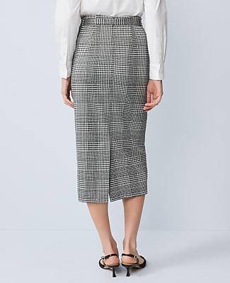 Petite Plaid Belted Midi Pencil Skirt