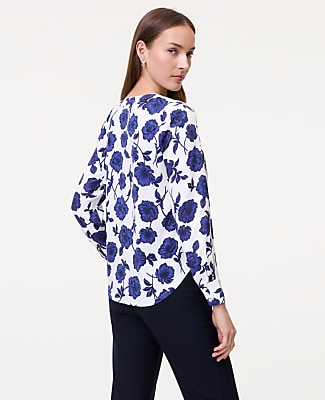 Floral Mixed Media Pleat Front Top