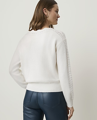 Petite Pointelle Trim Sweater