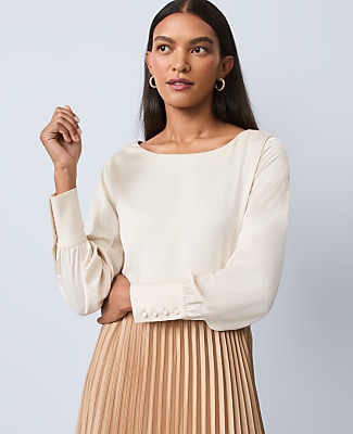 Ann Taylor Satin Boat Neck Popover Top
