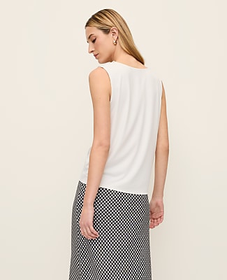 Mixed Media V-neck Ruffle Shell
