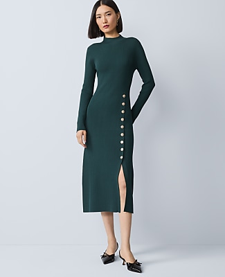 Petite Ribbed Button Sweater Dress