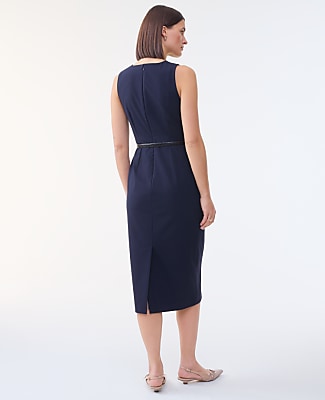 The Belted Crew Neck Sheath Dress in Seasonless Stretch