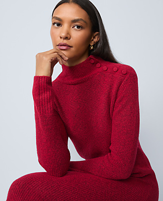 Petite Weekend Ribbed Button Sweater Dress
