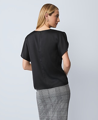 Petite Draped Satin Blouse