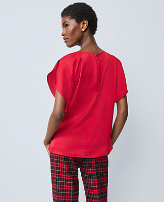 Petite Draped Satin Blouse