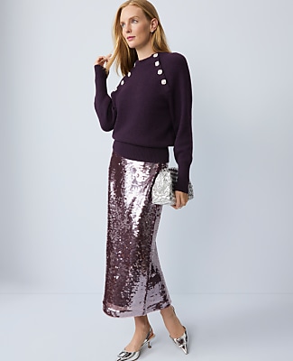 Embellished Mock Neck Sweater - Aubergine Dream