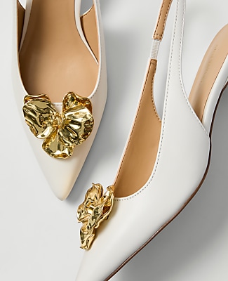 Flower Leather Slingback Pump