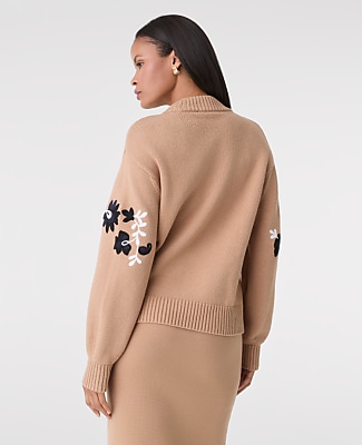 Petite Embroidered Floral Mock Neck Sweater