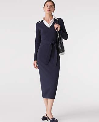 Petite Layered Belted Sweater Midi Dress