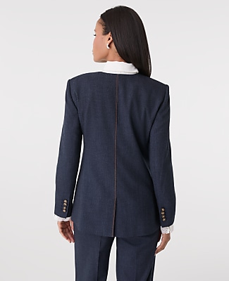 The Petite Long Crew Neck Jacket in Denim