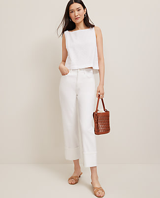 Eyelet Linen Blend Tank Top