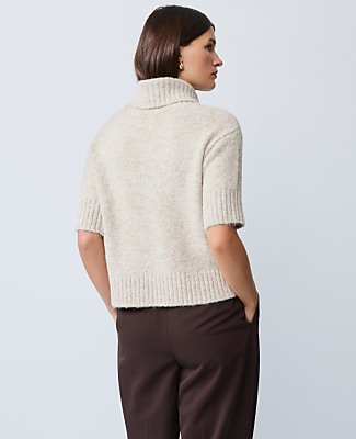 Turtleneck Elbow Sleeve Sweater Tee - Neutral