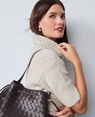 Turtleneck Elbow Sleeve Sweater Tee - Neutral