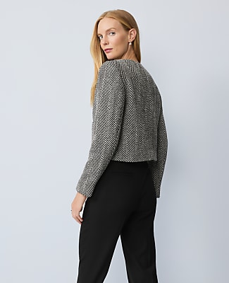 Embellished Herringbone Cropped Jacket