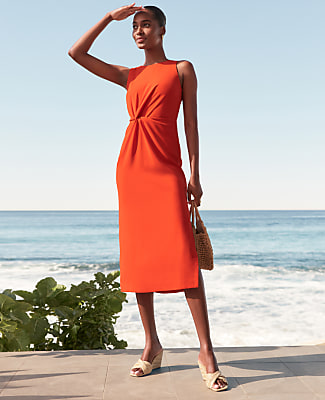 Petite Crew Neck Twist Sheath Dress