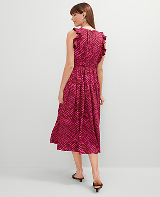 Petite Dotted Ruffle Midi Dress