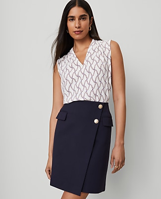Petite Ponte Button Wrap Skirt