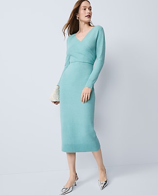 Wrap Effect Sweater Sheath Dress