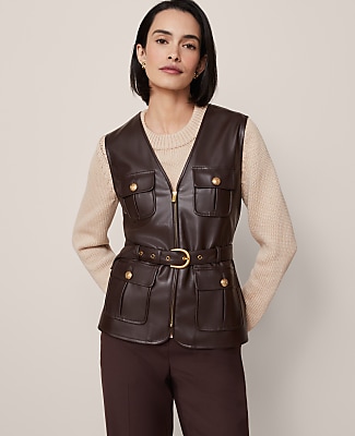 Petite Belted Faux Leather Vest