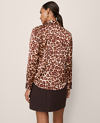 Animal Print Satin Button Down Shirt