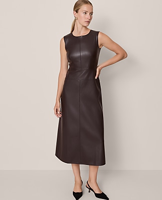 Faux Leather Flare Midi Dress