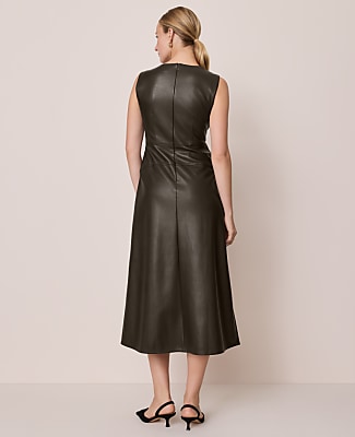 Faux Leather Flare Midi Dress