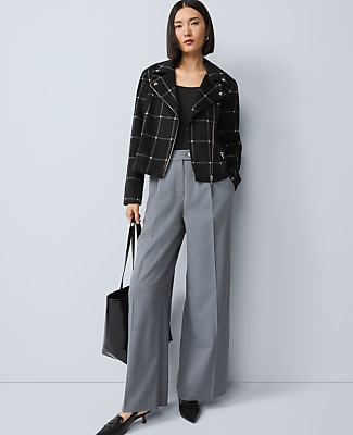 The Fitted Moto Jacket in Windowpane