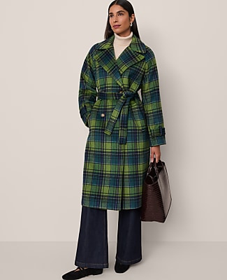 Petite Plaid Trench Coat