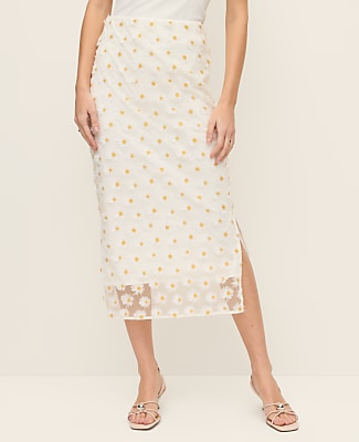 Daisy Appliqué Column Midi Skirt
