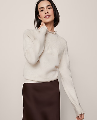 Petite Ruffle Trimmed Mock Neck Sweater