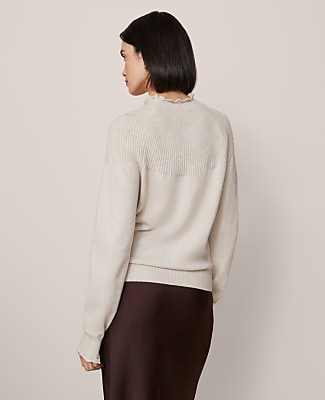 Petite Ruffle Trimmed Mock Neck Sweater