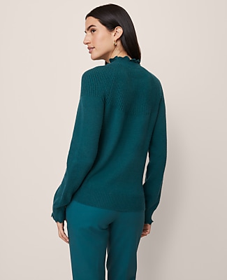Petite Ruffle Trimmed Mock Neck Sweater