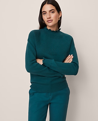Petite Ruffle Trimmed Mock Neck Sweater