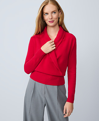Petite Cashmere Shawl Collar Sweater - Sweet Cherry