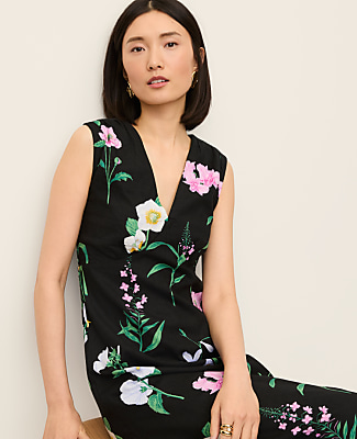 Floral Linen Blend Midi Dress