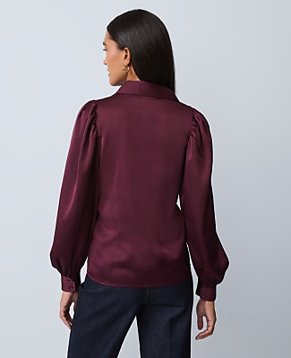 Petite Satin Blouson Sleeve Blouse