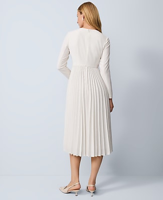 Petite Pleated Crepe Flare Dress