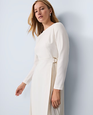 Petite Pleated Crepe Flare Dress