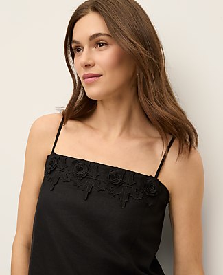 Floral Appliqué Linen Blend Tank Top