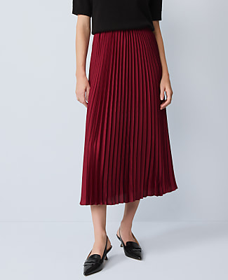 Petite Satin Pleated Midi Skirt
