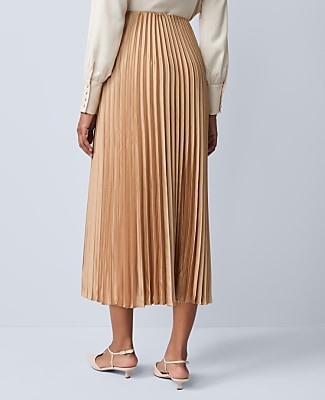 Petite Satin Pleated Midi Skirt
