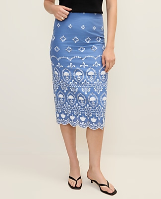 Embroidered Midi Pencil Skirt