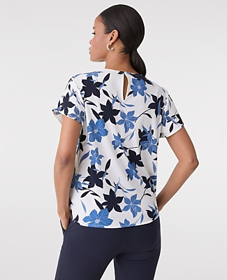 Petite Floral Mixed Media Crew Neck Tee