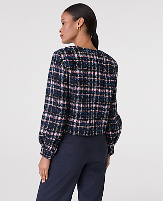 The Petite Crew Neck Jacket in Plaid Tweed