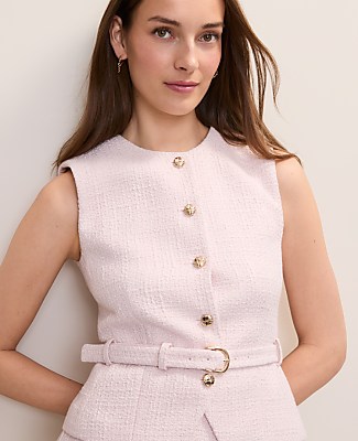 The Crew Neck Belted Vest in Tweed